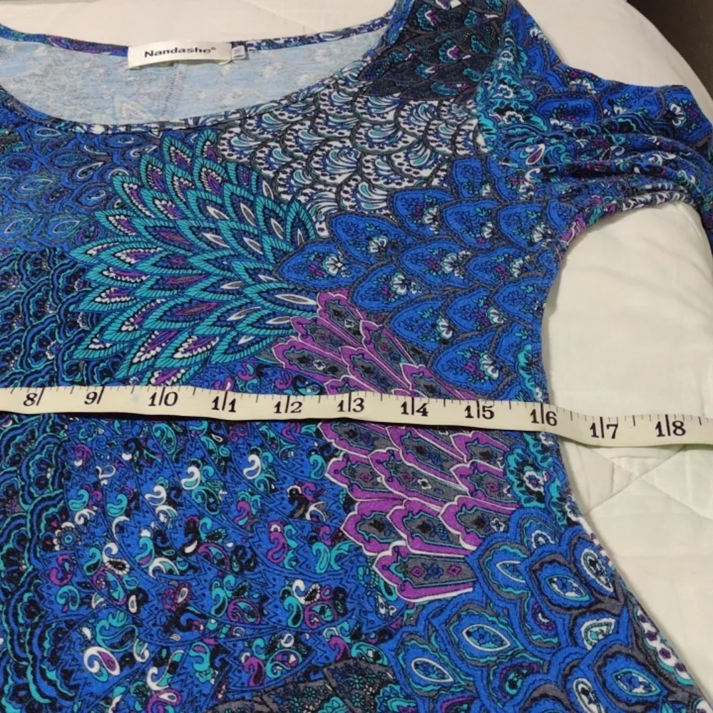 Beautiful peacock feathers tunic top/dress, sz med - Picture 10 of 16